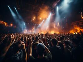 ai gegenereerd menigte van mensen Bij een muziek- concert generatief ai foto