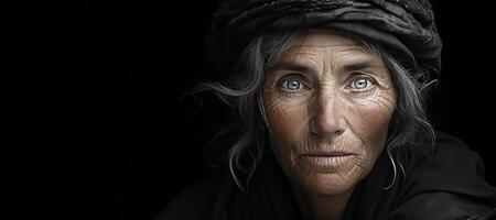 ai gegenereerd moeilijk portret van een oud vrouw generatief ai foto