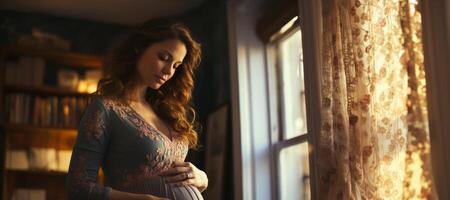 ai gegenereerd zwanger vrouw strelen haar buik generatief ai foto