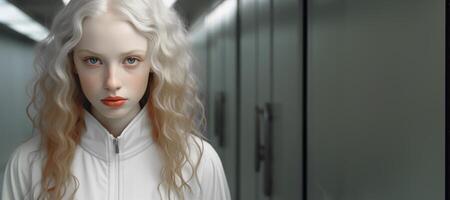 ai gegenereerd detailopname portret van een albino meisje generatief ai foto