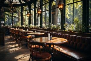 ai gegenereerd leeg ochtend- cafe restaurant generatief ai foto