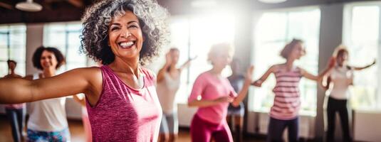 ai gegenereerd ouderen Dames dansen in de hal generatief ai foto