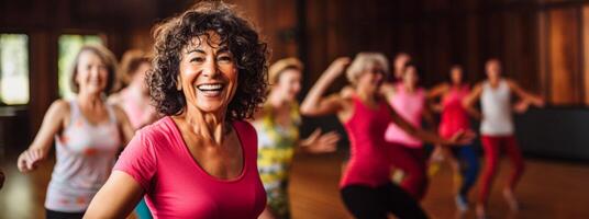 ai gegenereerd ouderen Dames dansen in de hal generatief ai foto