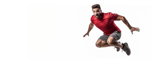 ai gegenereerd atleet jumping Aan een wit achtergrond generatief ai foto