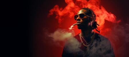 ai gegenereerd Afrikaanse Amerikaans rapper rookt rook generatief ai foto