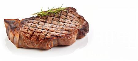 ai gegenereerd gebakken steak Aan wit achtergrond generatief ai foto