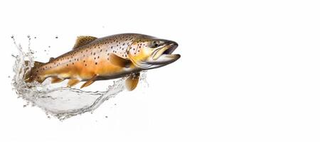 ai gegenereerd forel springt uit van de water generatief ai foto