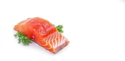 ai gegenereerd Zalm plakjes Aan een wit achtergrond met Groenen generatief ai foto