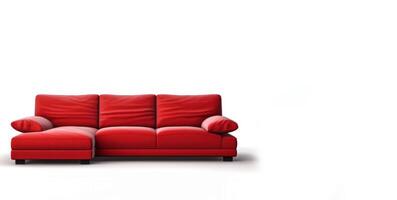 ai gegenereerd rood sofa Aan wit achtergrond generatief ai foto