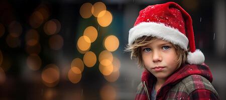 ai gegenereerd portret van een kind vervelend een de kerstman claus hoed generatief ai foto