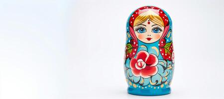 ai gegenereerd veelkleurig matryoshka pop Aan een wit achtergrond generatief ai foto