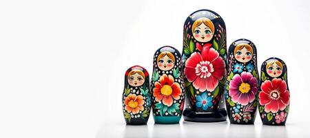 ai gegenereerd veelkleurig matryoshka pop Aan een wit achtergrond generatief ai foto