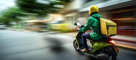 ai gegenereerd levering van goederen en voedsel door motorfiets generatief ai foto