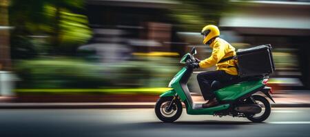 ai gegenereerd levering van goederen en voedsel door motorfiets generatief ai foto