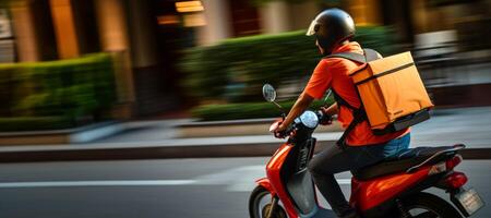 ai gegenereerd levering van goederen en voedsel door motorfiets generatief ai foto