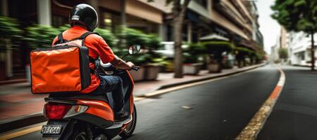 ai gegenereerd levering van goederen en voedsel door motorfiets generatief ai foto