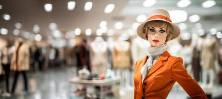 ai gegenereerd vrouw mannequin in een boodschappen doen centrum generatief ai foto