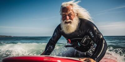 ai gegenereerd ouderen Mens met surfer generatief ai foto