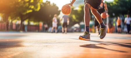 ai gegenereerd basketbal dribbelen dynamiek generatief ai foto