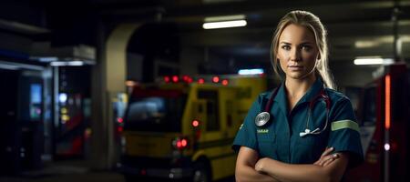 ai gegenereerd portret van een vrouw paramedicus generatief ai foto