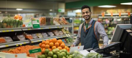 ai gegenereerd Kassa in een supermarkt generatief ai foto