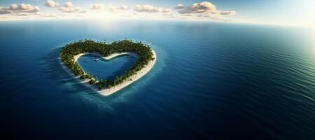 ai gegenereerd hart vormig eiland in de Open oceaan generatief ai foto