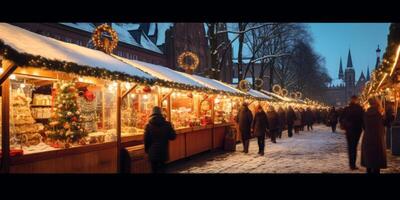 ai gegenereerd Kerstmis nieuw jaar markt Aan de stad straat generatief ai foto