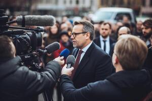 ai gegenereerd professioneel politicus geeft een interview generatief ai foto