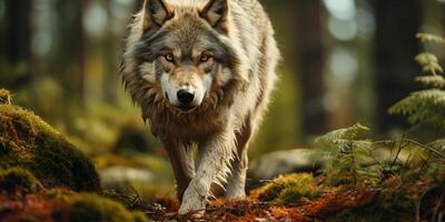 ai gegenereerd wolf in de voorjaar Woud generatief ai foto