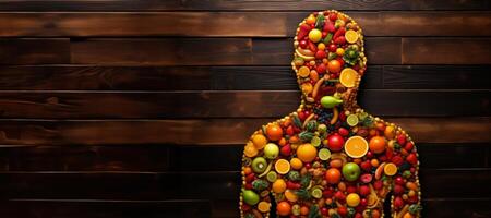 ai gegenereerd groenten en fruit in de silhouet van de menselijk lichaam generatief ai foto