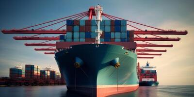 ai gegenereerd groot vervoer schip met containers generatief ai foto