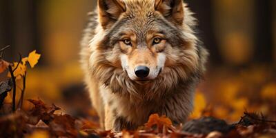 ai gegenereerd wolf in de herfst Woud generatief ai foto