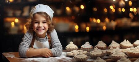 ai gegenereerd kind Koken Kerstmis koekjes generatief ai foto