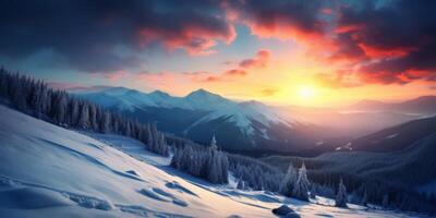 ai gegenereerd winter landschap met met sneeuw bedekt bomen generatief ai foto