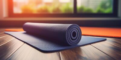 ai gegenereerd yoga mat Aan de verdieping generatief ai foto