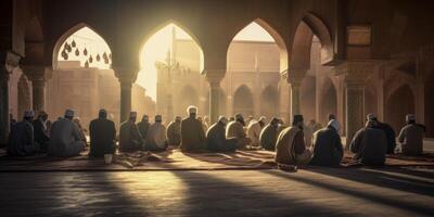 ai gegenereerd moslims bidden in de tempel generatief ai foto