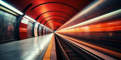 ai gegenereerd leeg metro voorbijgaan trein beweging vervagen generatief ai foto