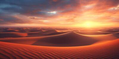 ai gegenereerd Sahara woestijn met zonsondergang achtergrond generatief ai foto