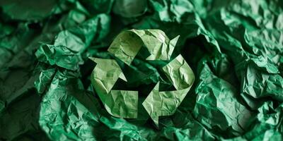 ai gegenereerd recycling symbool Aan groen achtergrond generatief ai foto