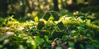 ai gegenereerd recycling symbool Aan groen achtergrond generatief ai foto