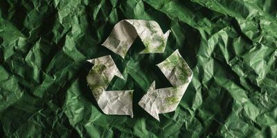 ai gegenereerd recycling symbool Aan groen achtergrond generatief ai foto