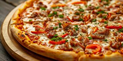 ai gegenereerd pizza met vlees en kaas en groenten generatief ai foto