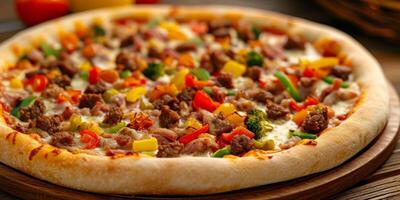 ai gegenereerd pizza met vlees en kaas en groenten generatief ai foto