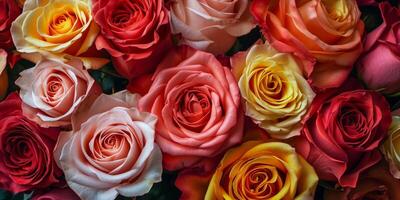 ai gegenereerd veelkleurig roos bloemknoppen top visie structuur generatief ai foto