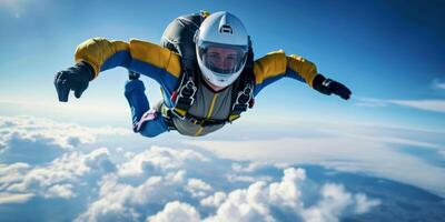 skydiver bovenstaand blauw wolken foto