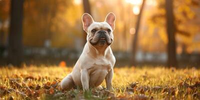 Frans bulldog Aan de gras detailopname foto