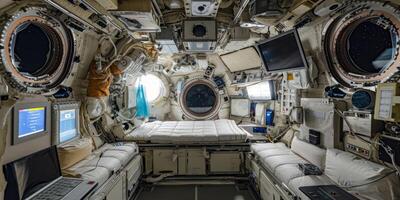 Internationale ruimte station in aarde baan interieur van binnen foto