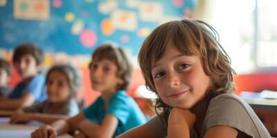 primair school- kinderen Bij school- bureau foto