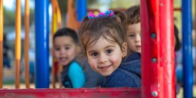 kinderen Aan de kleuterschool speelplaats foto