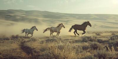 paarden galopperen aan de overkant de steppe dieren in het wild foto